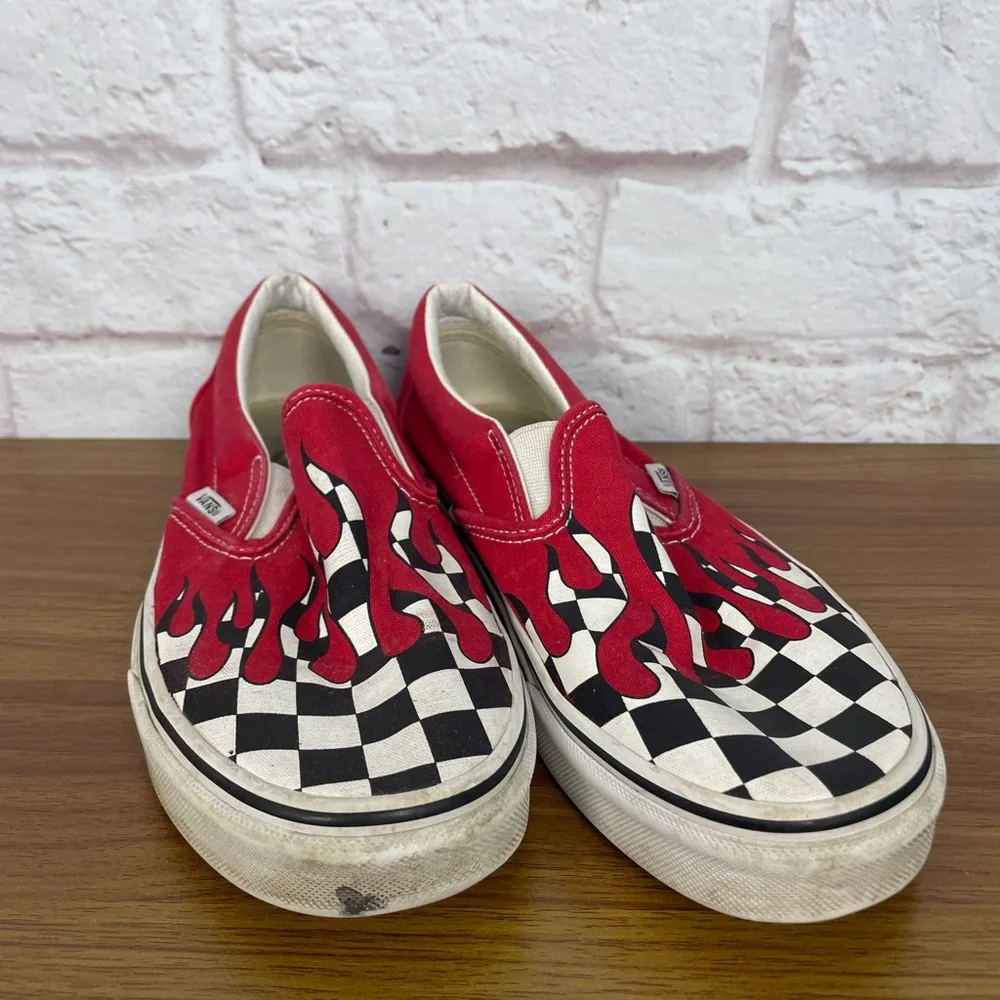 Vans Checker Flame Red Drip Checkered Classic Slip On Sneakers Size 8.5